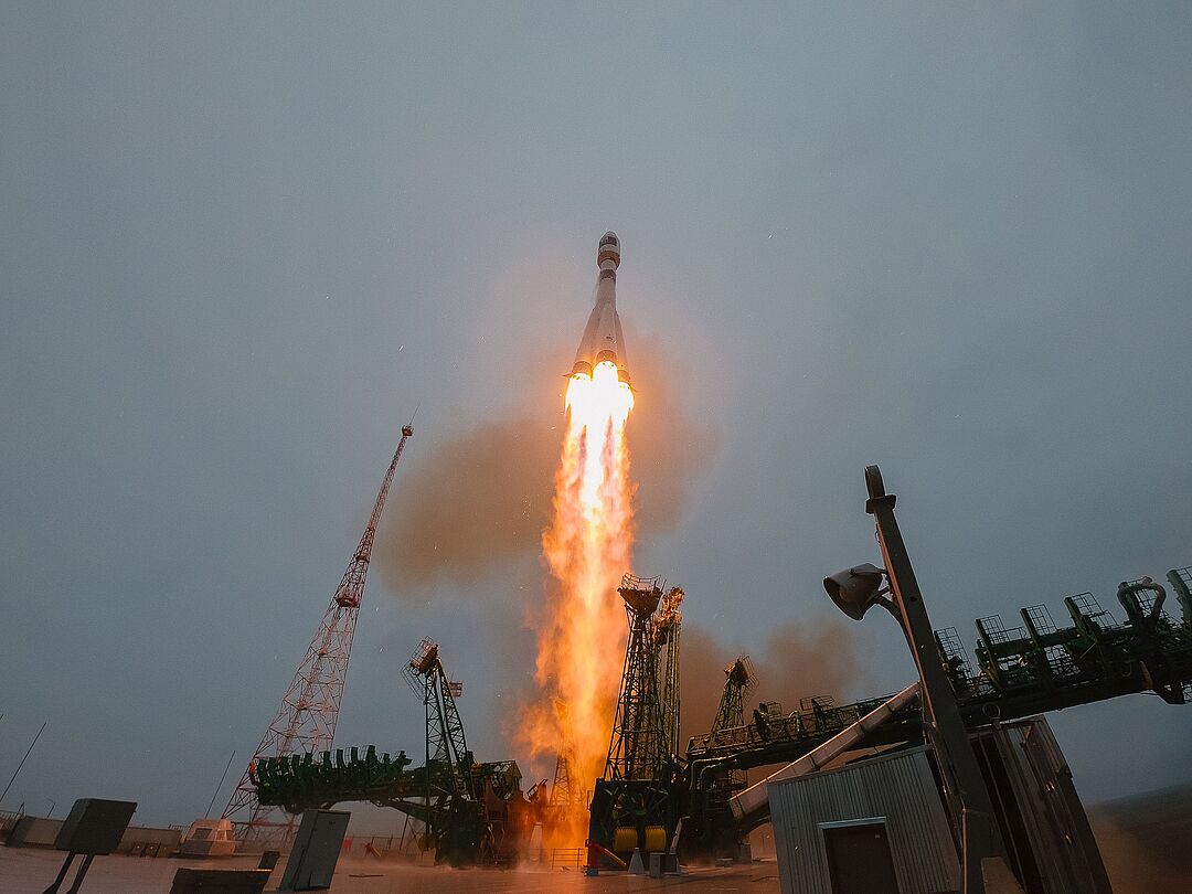 Start der Sojus-Rakete mit vier BEESAT-Satelliten an Bord am 22. März 2021. 