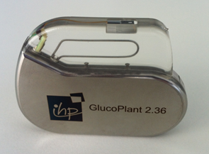 Front view of the glucose biosensor implant "GlucoPlant 2.36" developed by the IHP 