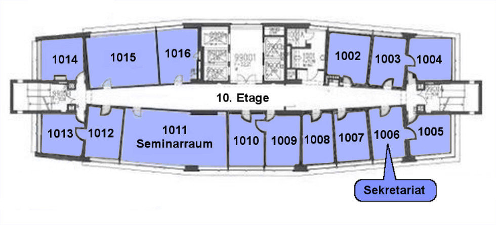 Raumplan der 10. Etage des TEL Gebäudes