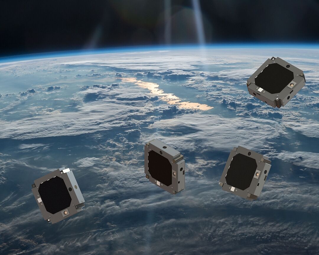 Schwarm miniaturisierter Satelliten (künstlerische Darstellung)