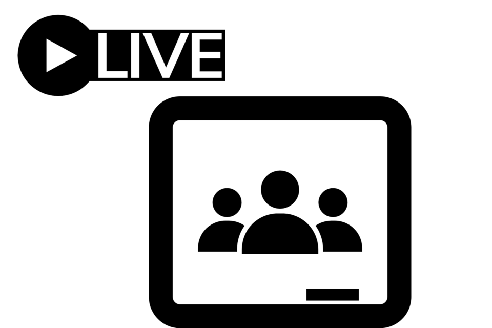 3 Menschen auf einem Monitor und Live-Zeichen