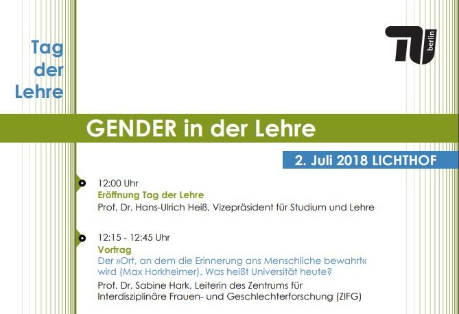 Poster und Programm zum Tag der Lehre 2018 Gender in der Lehre