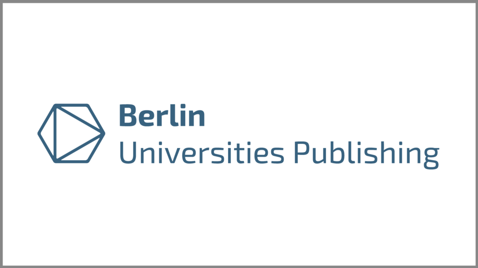 Das Logo des Verlags zeit ein Octaeder neben dem blauen Schriftzug Berlin Universities Publishing 