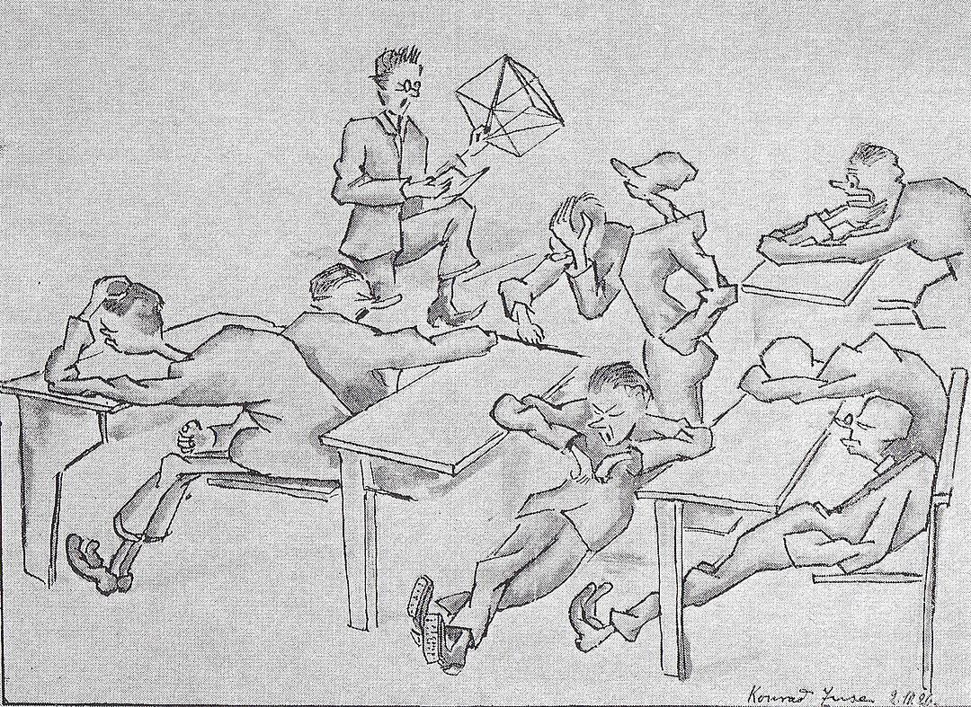 Die Karikatur „Im Mathematikunterricht“ fertigte Konrad Zuse bereits als Schüler