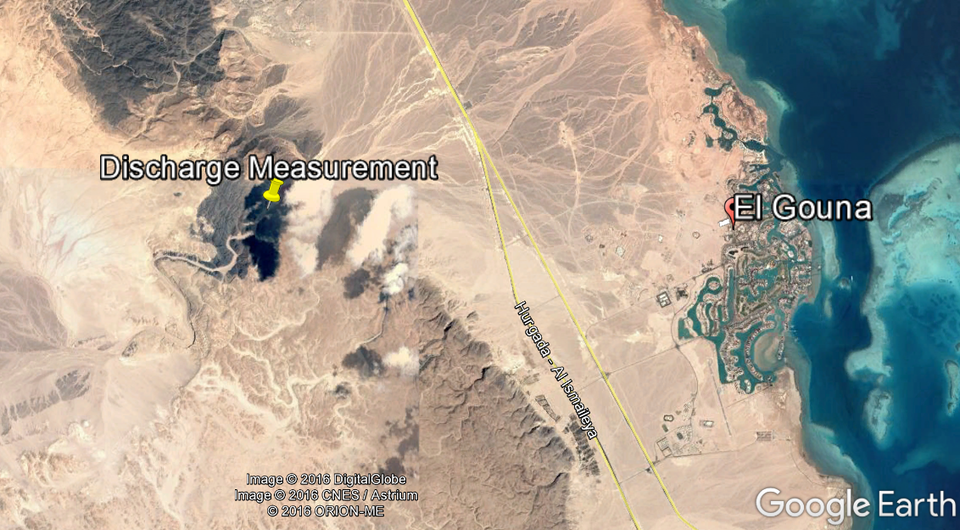 Location of El Gouna and discharge measurement at wadi oulet