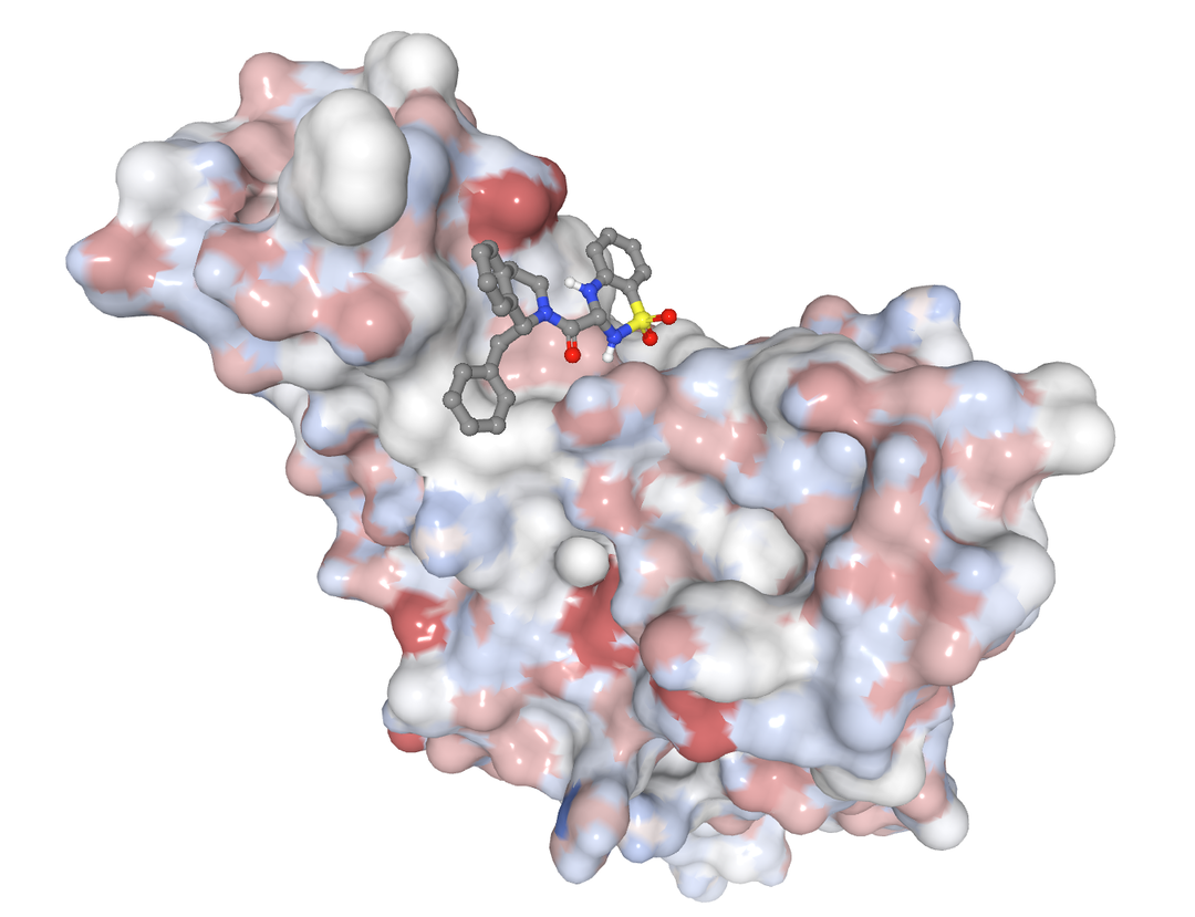 Bindung von einem potenziellen Inhibitor-Molekül an das Spike-Protein von SARS-CoV-2.