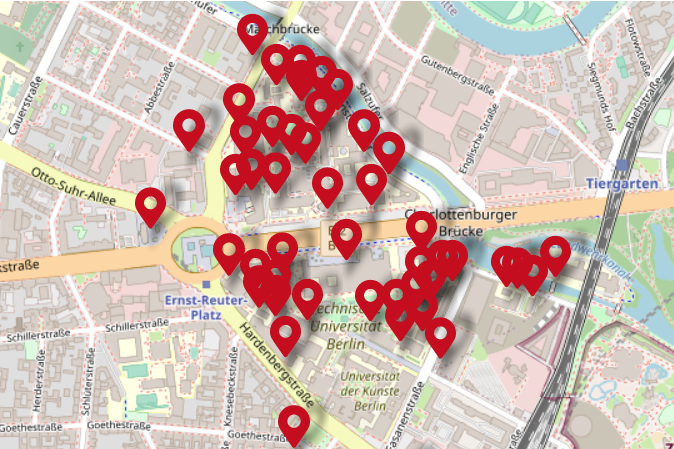 Stadtplandarstellung des Campus Charlottenburg der TU Berlin (OpenStreetMap)