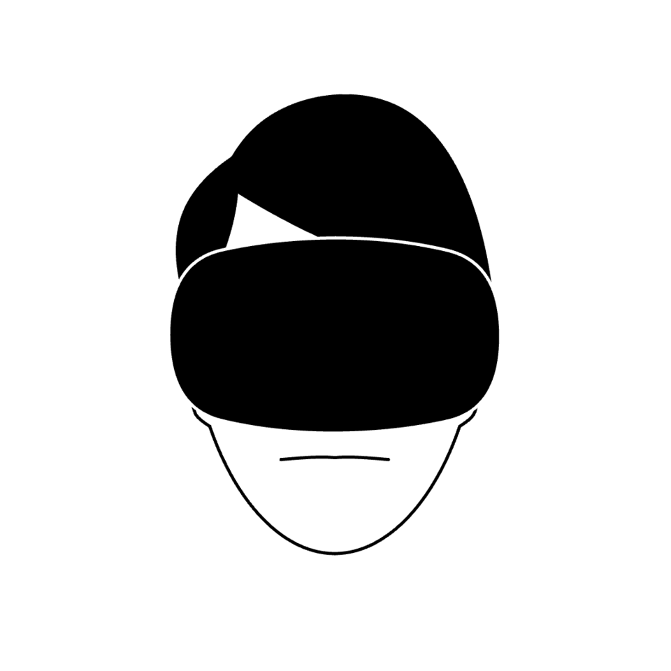 Prinzipschema VR-Brille mit einem Kopf der eine VR-Brille trägt. 