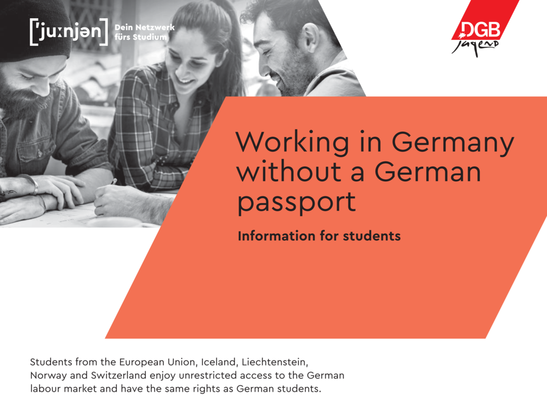 Flyer cover: "Working in Germany without a german Passport"